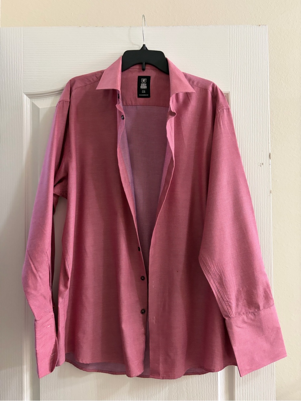 Stacy Adams Pink Blue Geometric Dress Shirt 17.5 34/35 Button Front